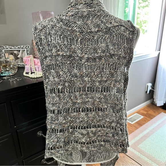 Chunky Knit Open Front Sweater Vest Cardigan – Neutral Gray Multi - Picture 8 of 15